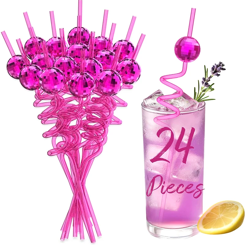 1Pc Pink Rose Red Mirror Ball Straw Happy Birthday Party Decors Ball Straws Wedding Proposal Party Bridal Shower Supplies