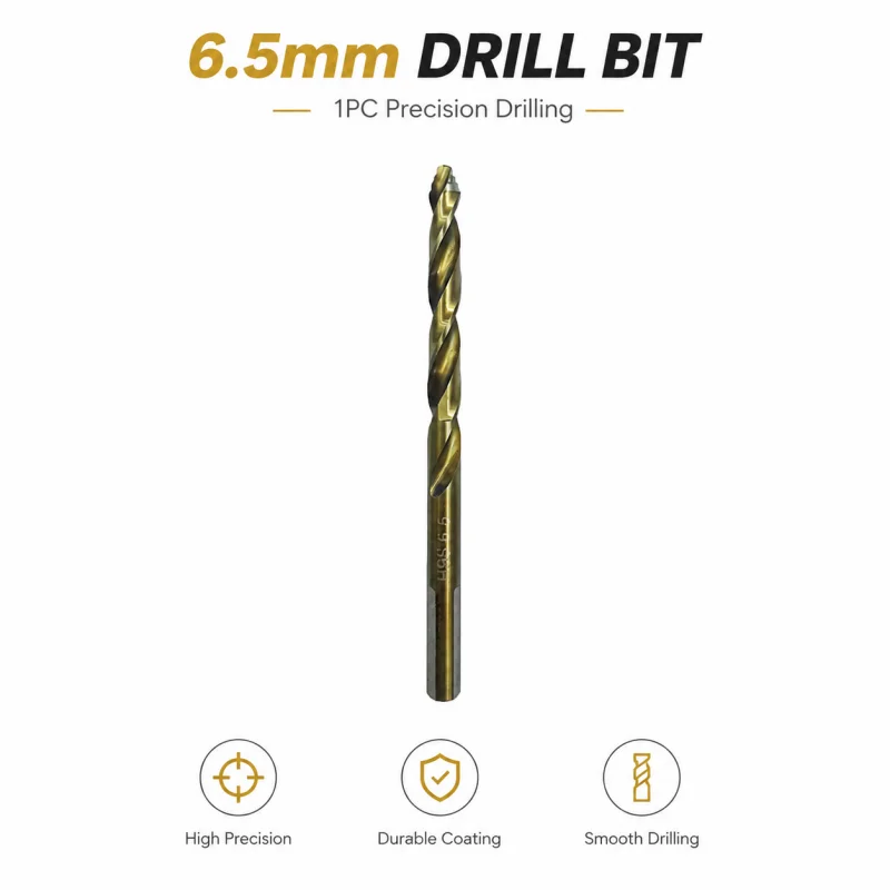 6.5 mm Straight Shank Twist Drill Bit, Sharp Cutting Edge Drill Bit for Multi‑Material Hole Drilling