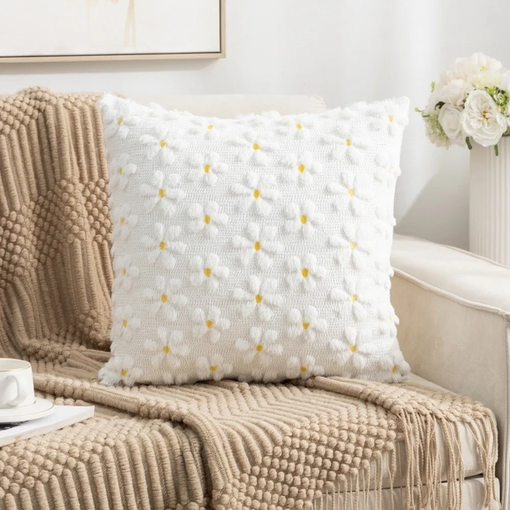 New Super Soft Fluffy Pillow Cover Solid Color Bunny Bow and Daisy Throw Pillowcase 18x18 in Pillow Case Home Decoration
