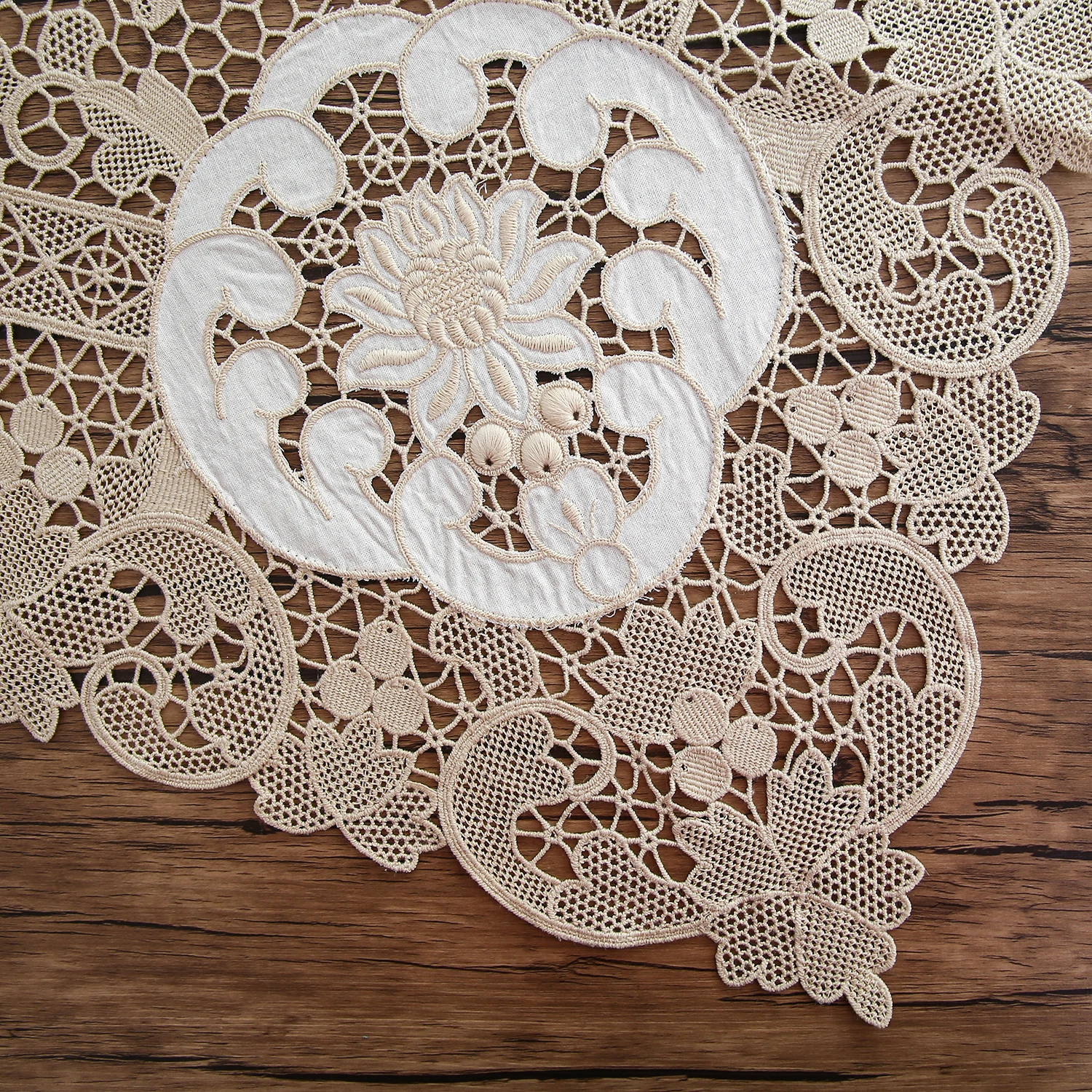 @5801  Vintage Italian Lace, Richelieu Embroidery Tablecloth, Piano Cover, Cutwork, Classical, Elegant, White, Beige, Great Gift