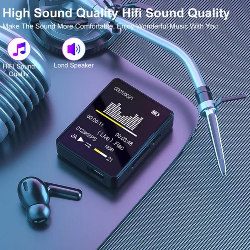 Imagen 2 del producto Reproductor de música MP3 MP4 portátil de 1,8 pulgadas con altavoz interno Bluetooth 5.0 compatible con hasta 128 Gb