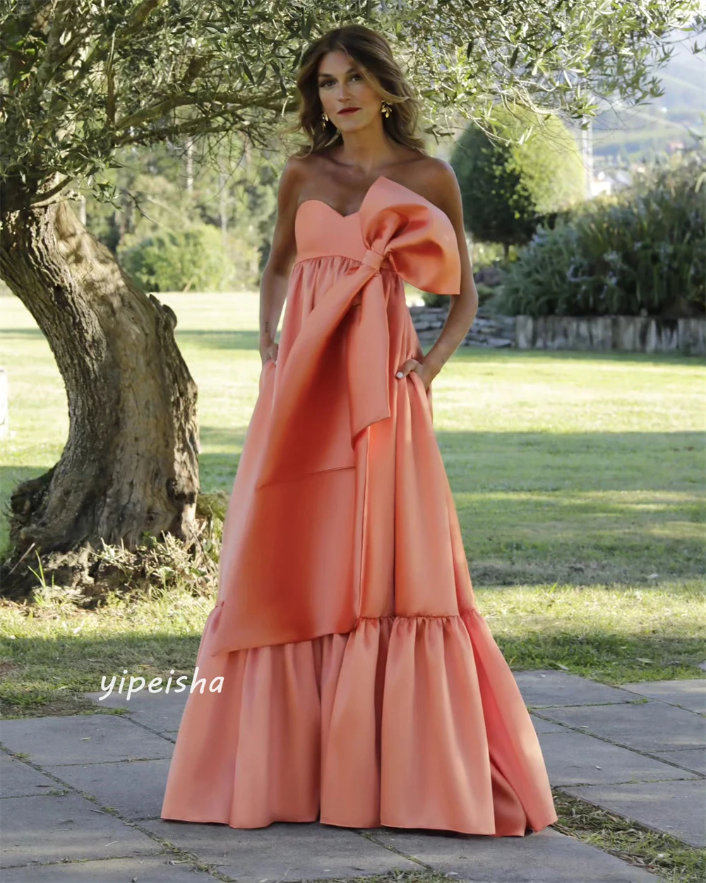 Satin Draped Pleat Ruched Quinceanera A-line Strapless Bespoke Occasion Gown Long Dresses