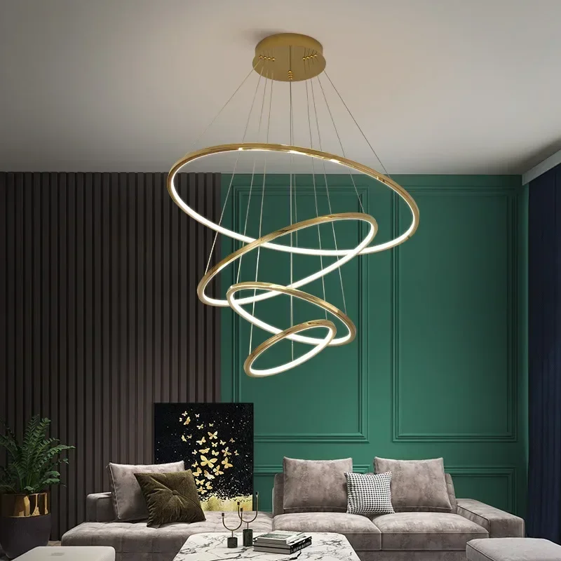 Modern Minimalism Circle Lustre Led Pendant Lights Foyer Living Room Dimmable Hanging Lamp Stairs Chandelier Lighting Fixtures