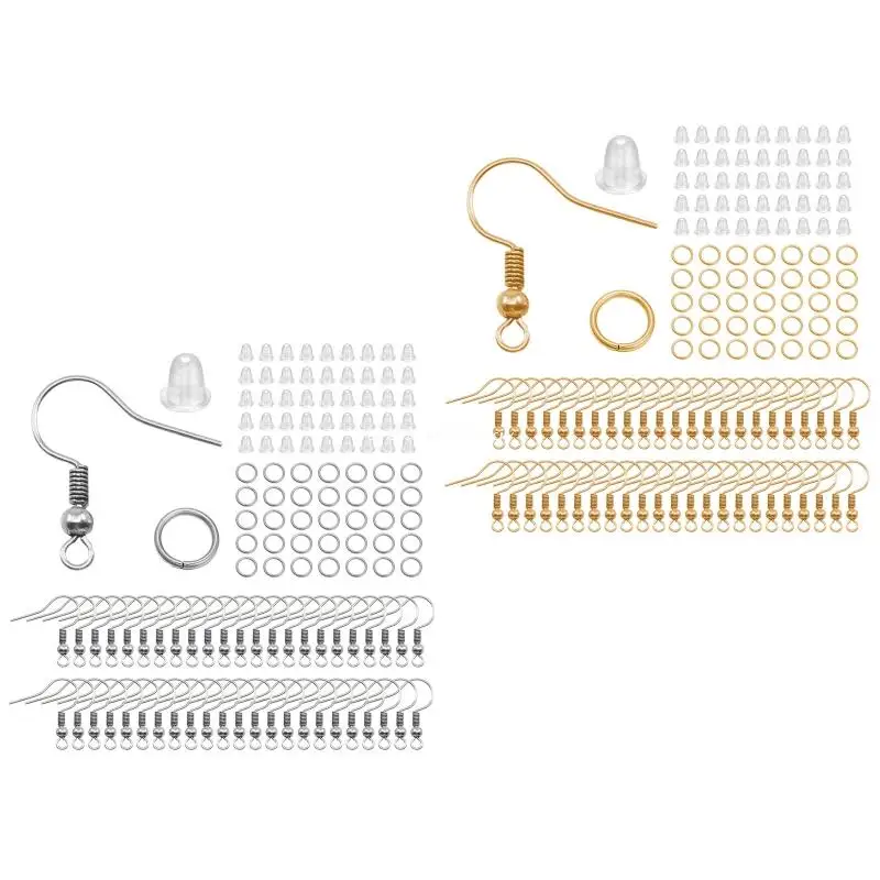 300Pcs Earring Hook Ear Wires Fish Hooks Open Jump Rings Earplugs Set for Earring Making Repair Dropship