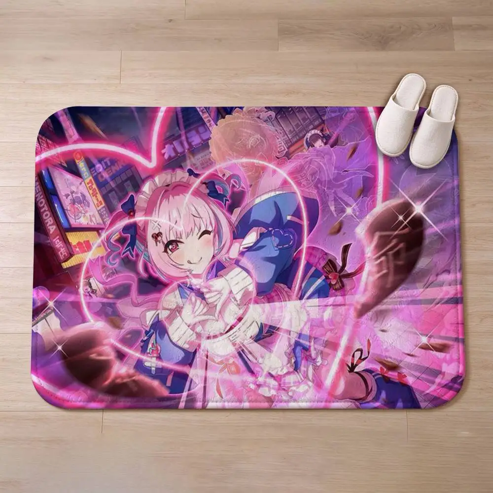 Chaotic Idol Riamu Yumemi Short Plush Bathroom Door Mat, Hallway Decor Rug, Home Entry Welcome Floor Mat