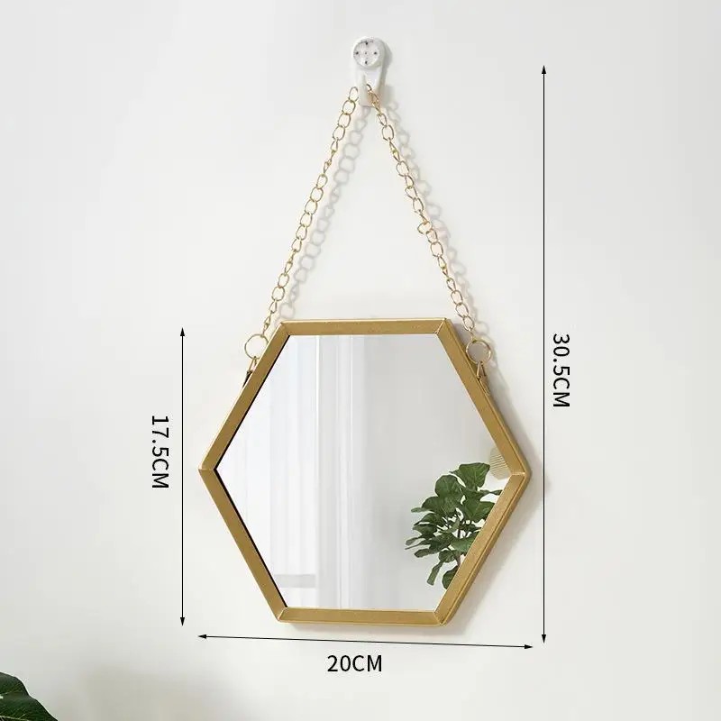 Miroir mural Hexagonal en fer nordique, pour salle de bain, dortoir, lavabo, miroir de maquillage mu