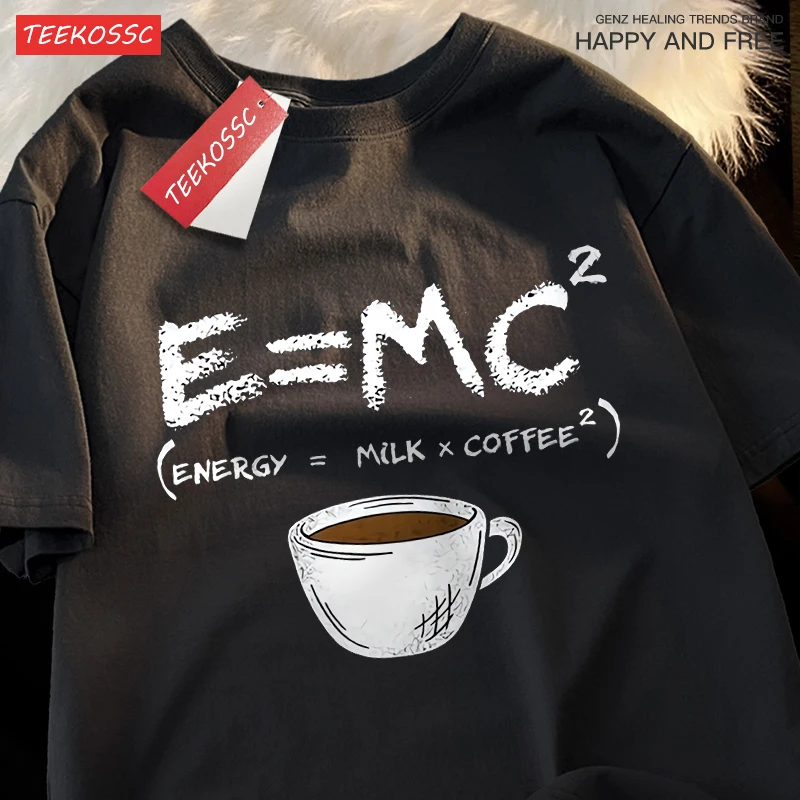 Energy Milk Coffee Fun Formula Print Male T Shirts Loose T-Shirts Summer Cotton T-Shirts Oversized Street Short Sleeved Unisex