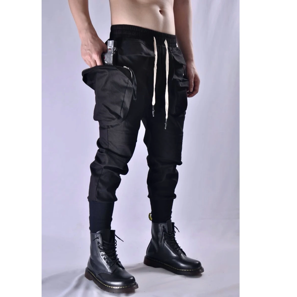 

High Street Pants Multi-pocket Overalls Men's slim-fit Techwear Tactical Pants Small Feet Haren Pants Hipster