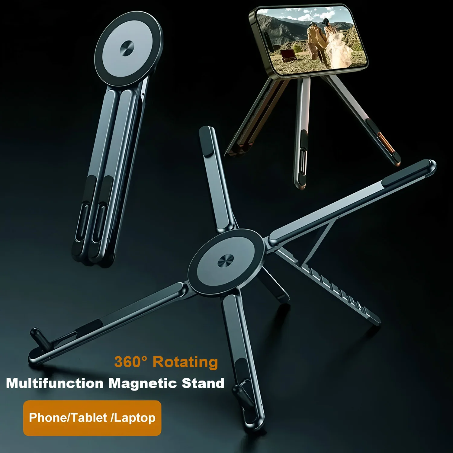 Desktop Phone Bracket Magnetic Handheld Metal Foldable Mobile Holder For Phone Laptop PC Pad Tripod Multi-function Stand