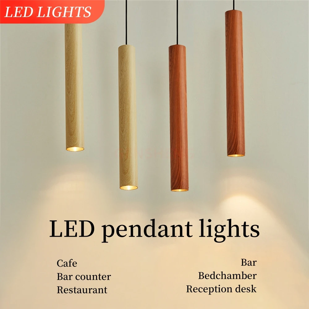 

LED Pendant Light Track Chandelier Wood grain color Tube Lamps 7W Home Decor Bar Bedchamber Cafe Table Bedside Lamp LED Lighting