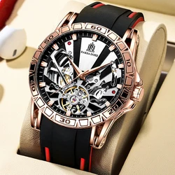 Luxury Tourbillon Watch for Men Sport Rubber Strap Waterproof Luminous Fashion Skeleton Mechanical Watches Men Relogio Masculino