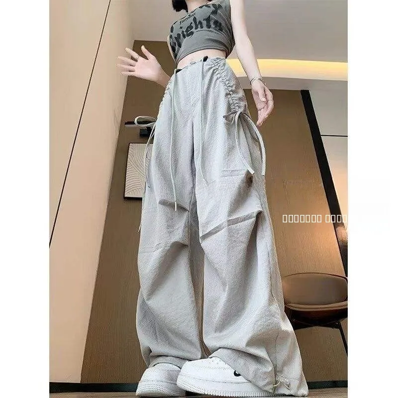 

Утягивающие однотонные брюки с высокой талией, женские весенне-осенние тонкие новые свободные широкие спортивные брюки маленького размера