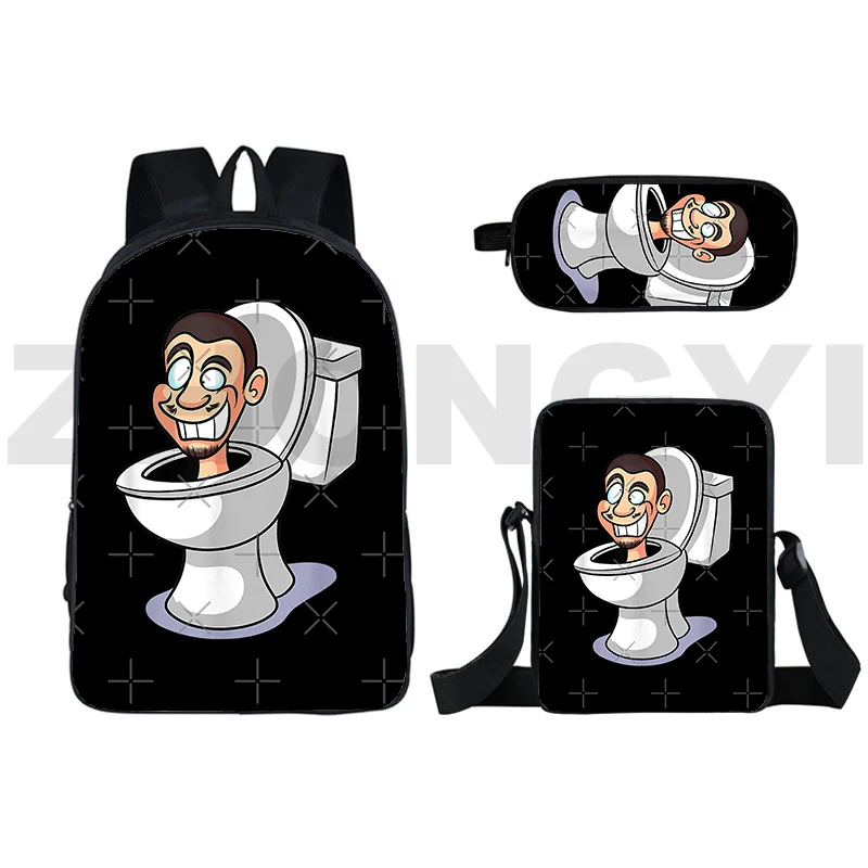 Di alta qualità Anime Skibidi Toilet zaino 3D Print Funny Cartoon Skibidi Toilet zaini 3 pz/set Fashion Schoolbags for Girls