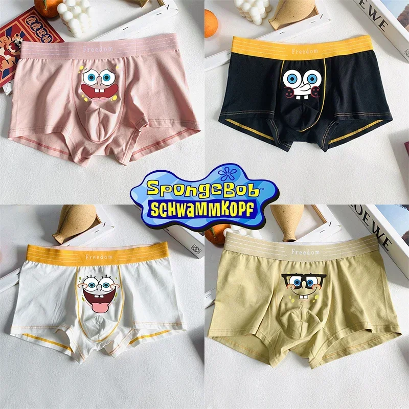 SpongeBob SquarePants Underpants Cartoon Quirky Men\'s Cotton Boxer Shorts Creative Casual Boys Breathable Sweat-absorbing Shorts