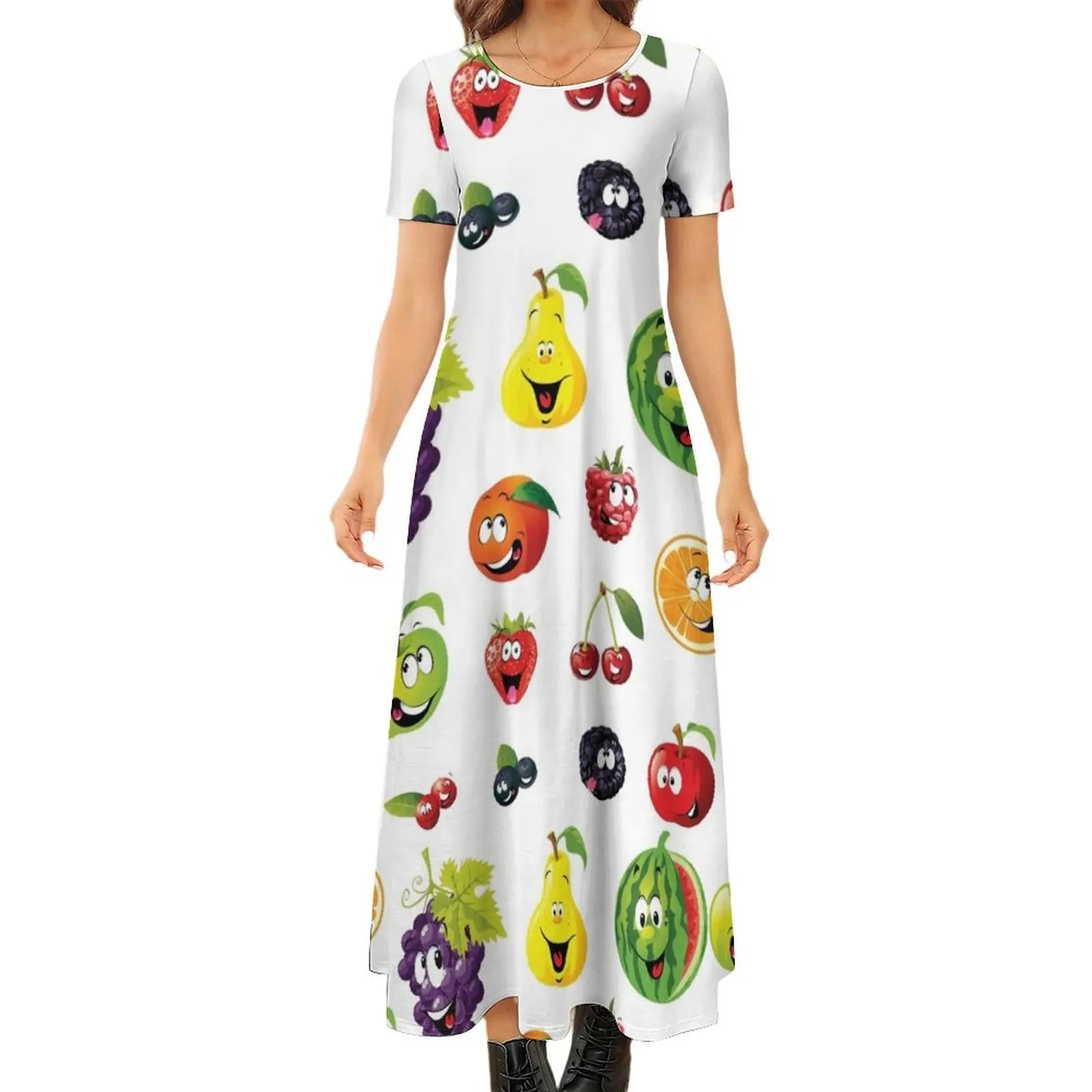 

Colored funny Fruits with face Round Neck Short Sleeve Dress elegant dress summer dress woman 2024 prom 2024