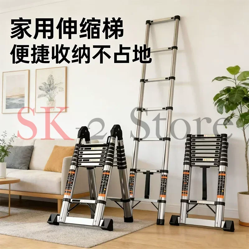 Multi-Purpose  Telescopic Ladder Folding A-Frame and Straight Extension Ladder Adjustable Portable Step Ladder for Home and Work