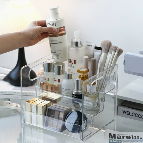 1pc Desktop Cosmetic Organizer Acrylic Transparent Slanted Storage Basket for Makeup, Lipstick, Perfume, Facial Mask, and Other