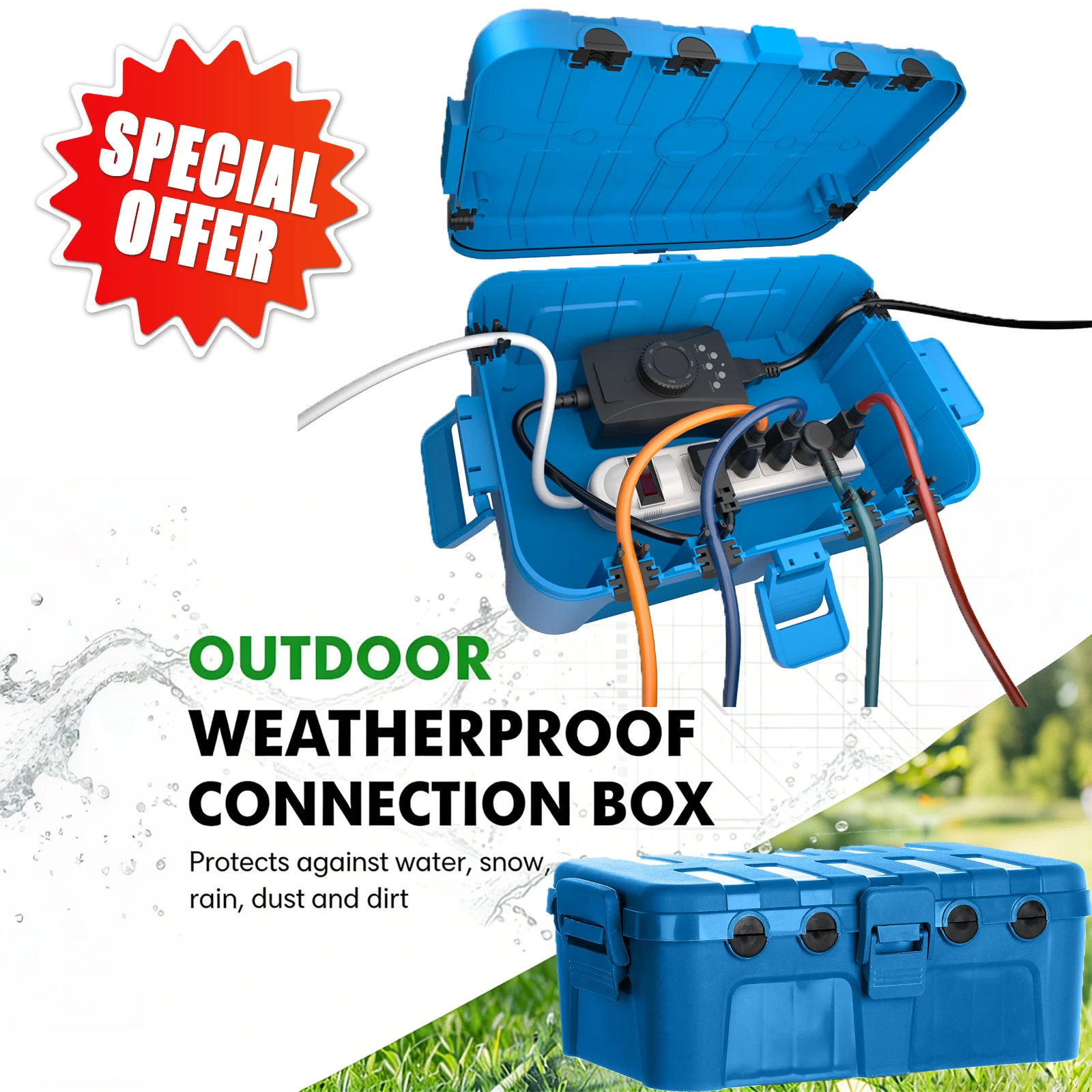 

Large Extension Cord Cover Outside IP54 Waterproof Electric Box for Electrical Outdoor Plugs Holiday Decor Lights Garden Timers