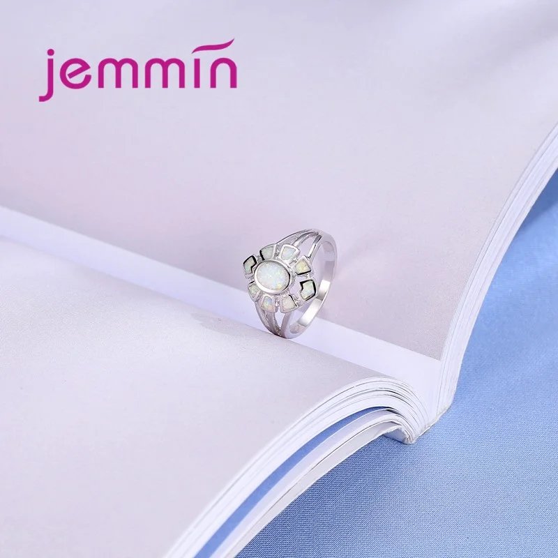 925 فضة خواتم الاسترليني النار أوبال خاتم الزفاف المشاركة وعد بيان خاتم الذكرى حجم 6-9 #2