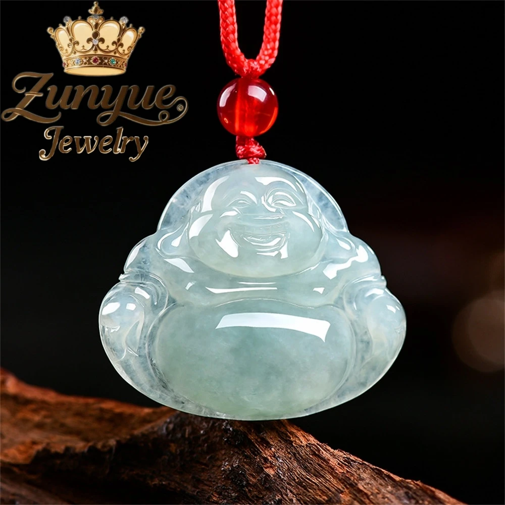 Natural Myanmar Genuine A-Grade Ice-Grade Jadeite Maitreya Buddha Pendant High-End Exquisite Luxury Quality Jewelry Amulet Gift