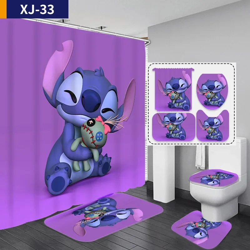 Stitch Cartoon Bathroom Four-piece Set Toilet Seat Mat Bathroom Anti-slip Carpet Cartoon Carpet Bathroom Decoration Children