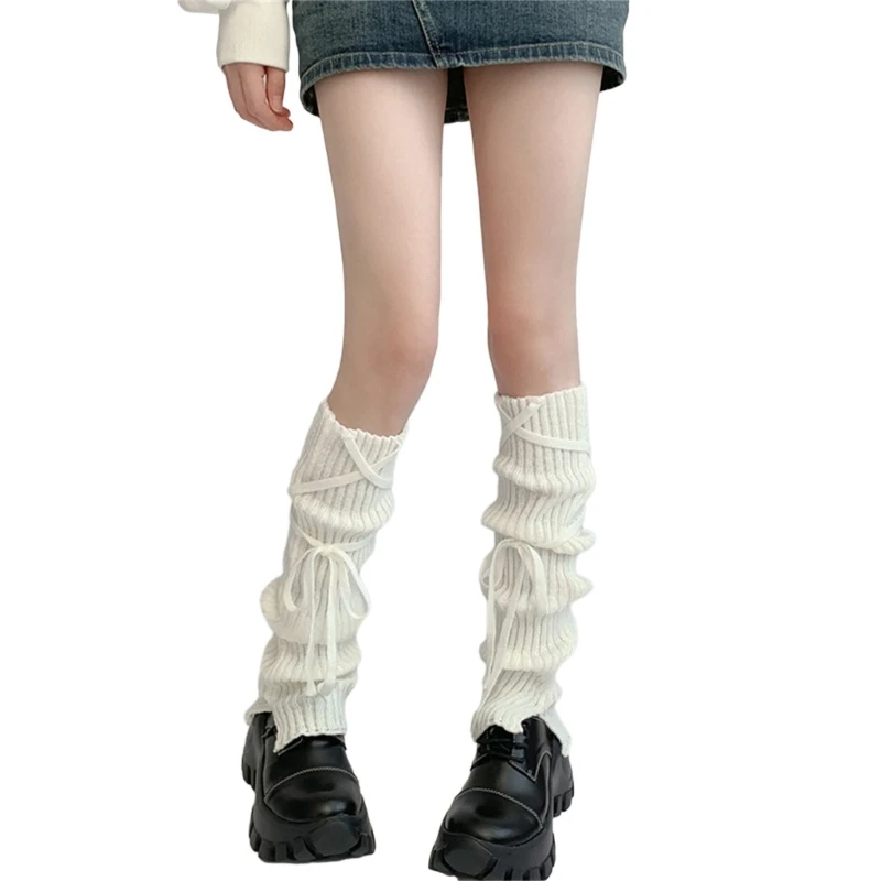 Women Fashion Leg Warmers Bows Knit Long Leg Socks Warm Students Girl Boot Socks