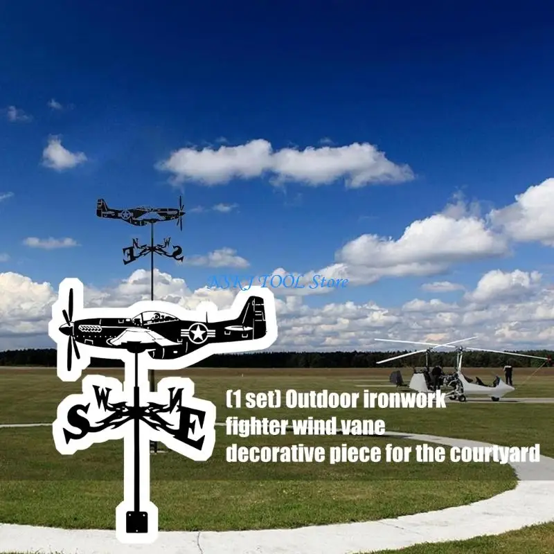 L8RC Vintage Fighter Airplanes Weathervane Durability Alloys Wind Direction Indicators for Outdoor Garden Decoration view 4