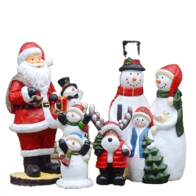 Outdoor decor Resin Santa Clause Snowman Ornament for Christmas Decor Cutie Resin Reindeer sculpture for Garden Decor