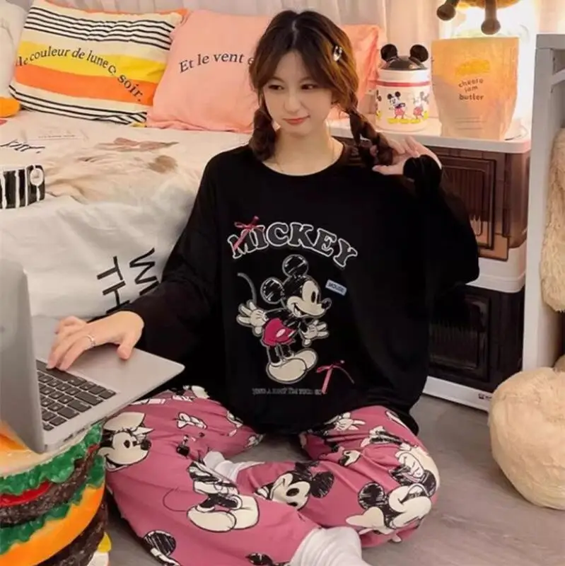 

Хит продаж: мультяшные пижамы для женщин, весенне-осенний милый комплект, домашняя одежда с длинным рукавом и круглым вырезом, стиль Ins, для ношения на выход