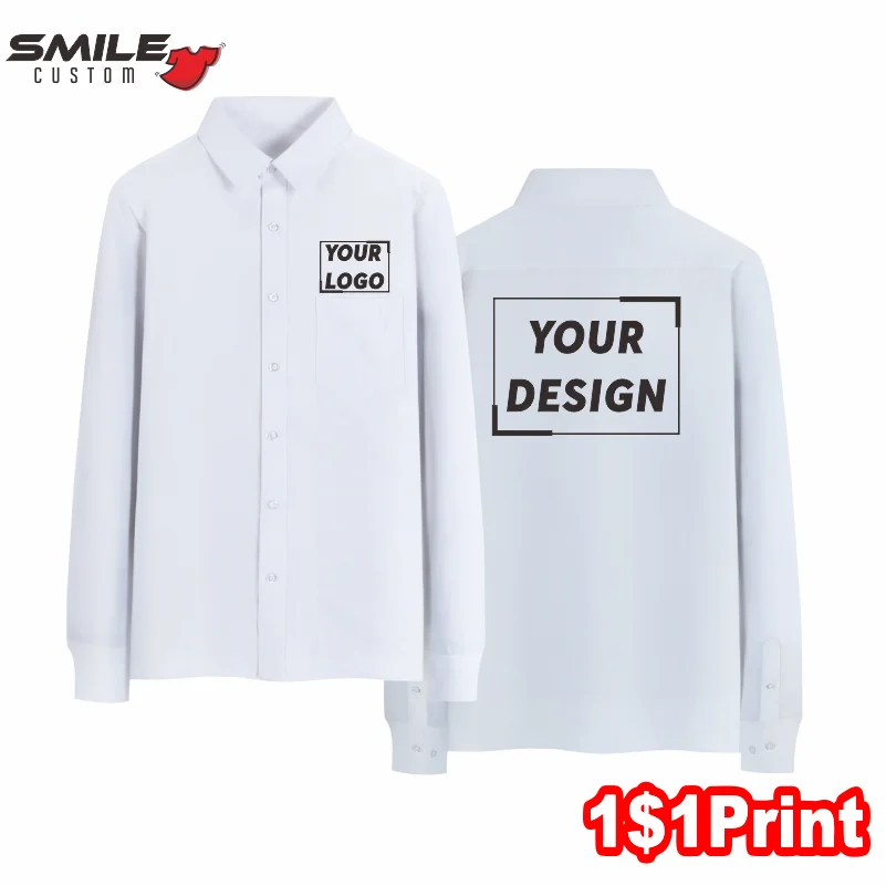 Casual Long Sleeve Business Shirt Custom Logo Company Personal Career Shirt Print Brand Design Comfortable Work Polo Embroidery