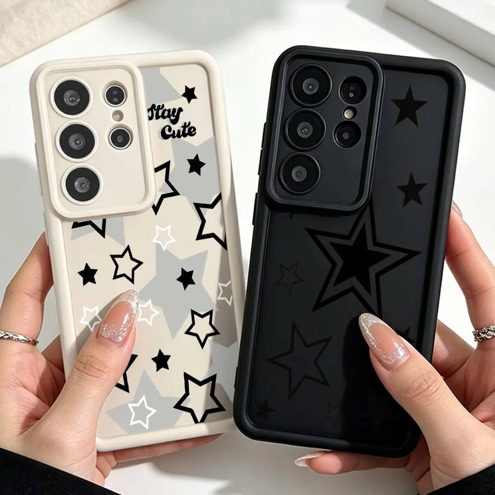 Cute Black Stars For Samsung Galaxy S26 S25 S24 S23 S22 S21 S20 Ultra Plus FE Eye Ladder Silicone Phone Case Cover
