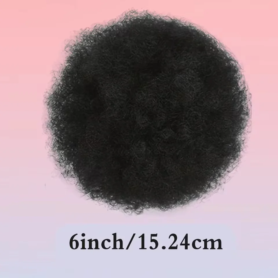 Afro Puff Drawstring Ponytail Synthetic Hair Extension Black Brown Clip On Kinky Drawstring Curly Ponytail image 2