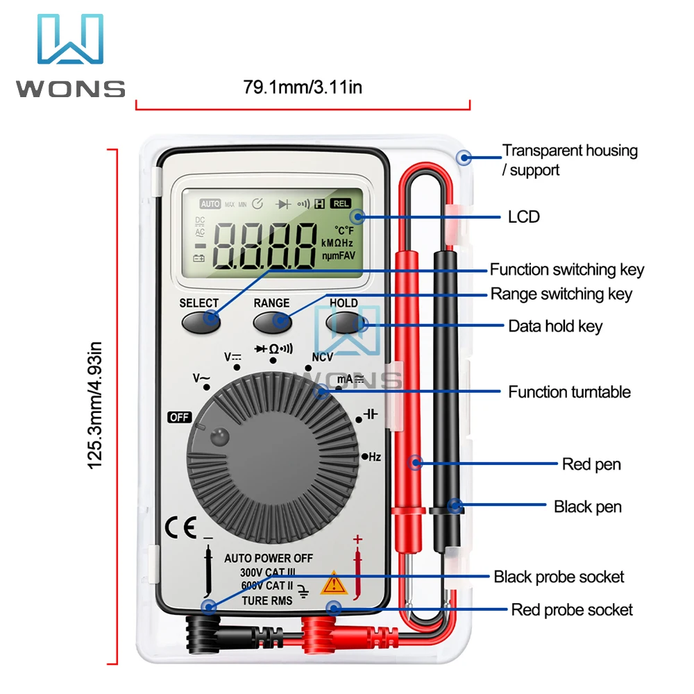 ANENG AN101 Mini Multimeter Tester DC/AC Voltage Current lcr meterTools Professional Digital Multimeter With Test Lead.