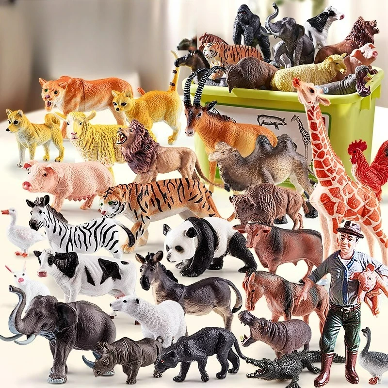 Montessori Toy Wild Farm Dinosaur Ocean Cat Animals Model Action Figure Zoo Figurines Cute Miniature Education Game for Kid Gift