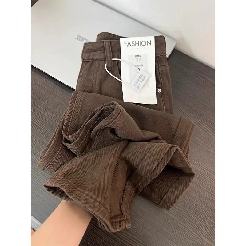 American style Women's Pants retro straight cut jeans autumn new model loose high waist Slimming versatile wide-leg pants