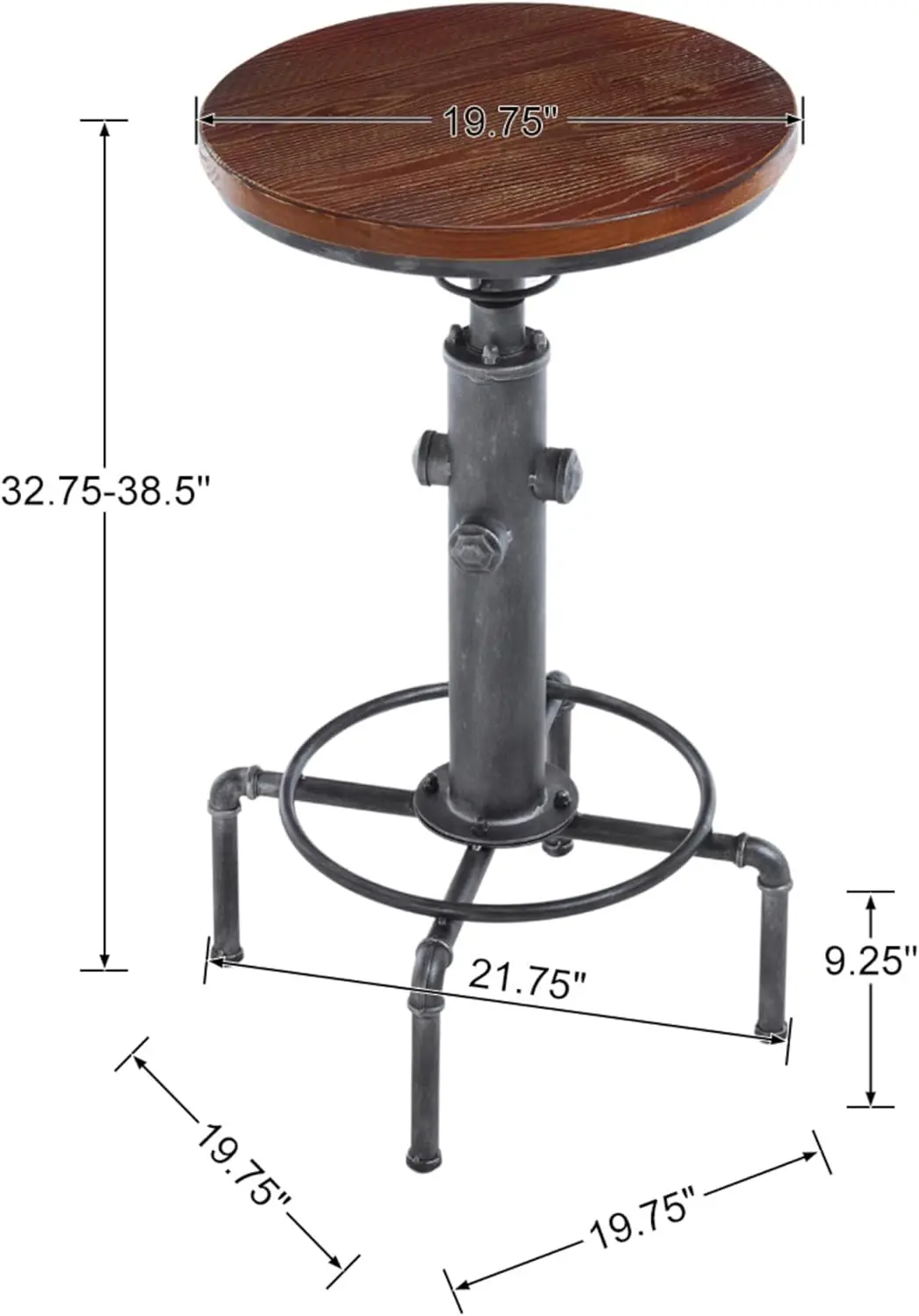 Bar Table 38.5" Whiskey Standing Pub Dining Cafe Table Rustic Round Swivel Brown Wood Top Metal Base Heavy Duty for Kitchen, Caf