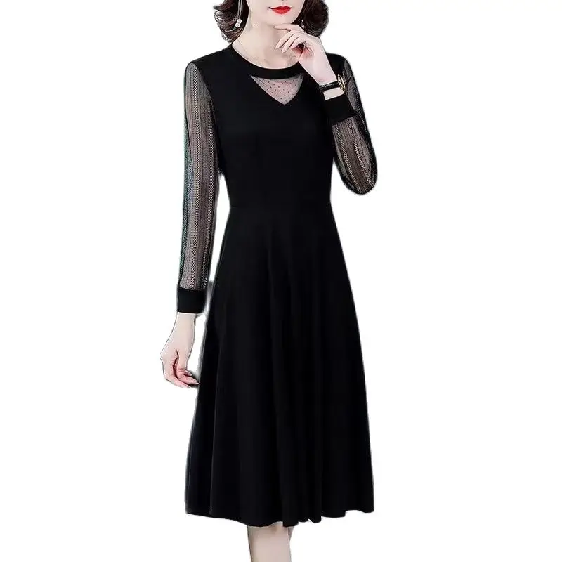 Neue weibliche sommer sexy hohl O kragen spitze langarm nähte knie bleistift kleid professionelle frauen kleid G43