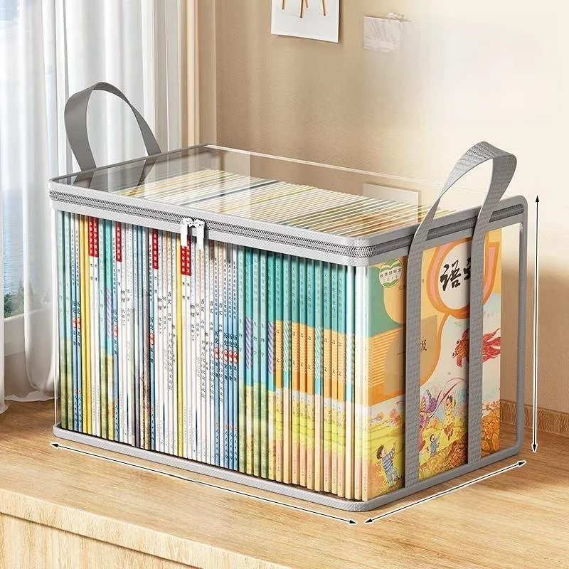 transparent-book-dust-cover-bag-waterproof-storage-box-high-capacity-book-organization-tool-home-storage-supplies