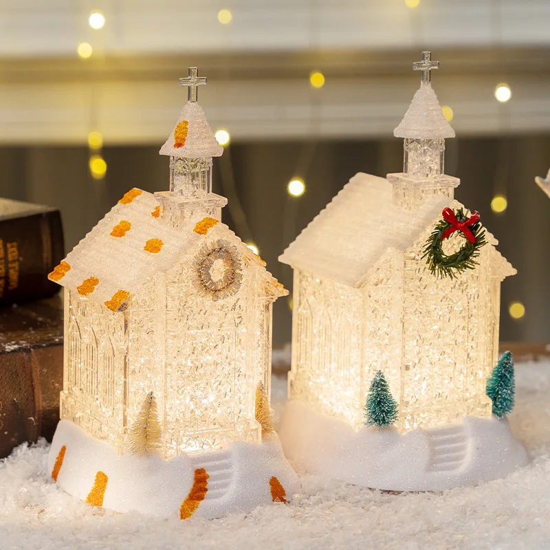 Christmas Wind Light Church House Holiday Decoration Festive Village Ornament Small Gift for Home Christmas Party