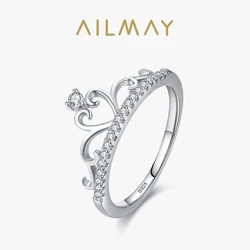 Ailmay New 100% 925 Sterling Silver Fashion Elegant Clear CZ Crown Finger Ring For Women Wedding Accessories Fine Jewelry Gift