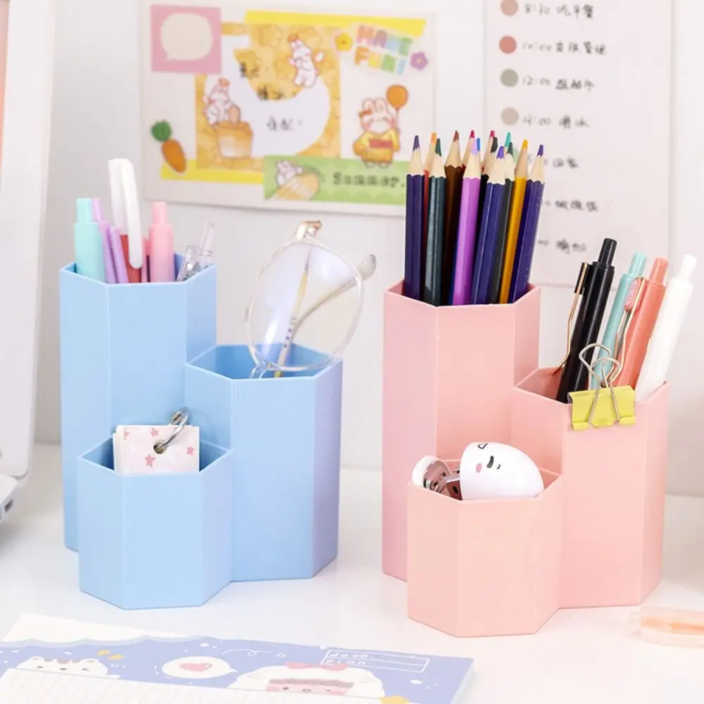 INS Storage Box Pen Holder 3-Grid Simple Pencil Case Large-capacity Desktop Organizer Student