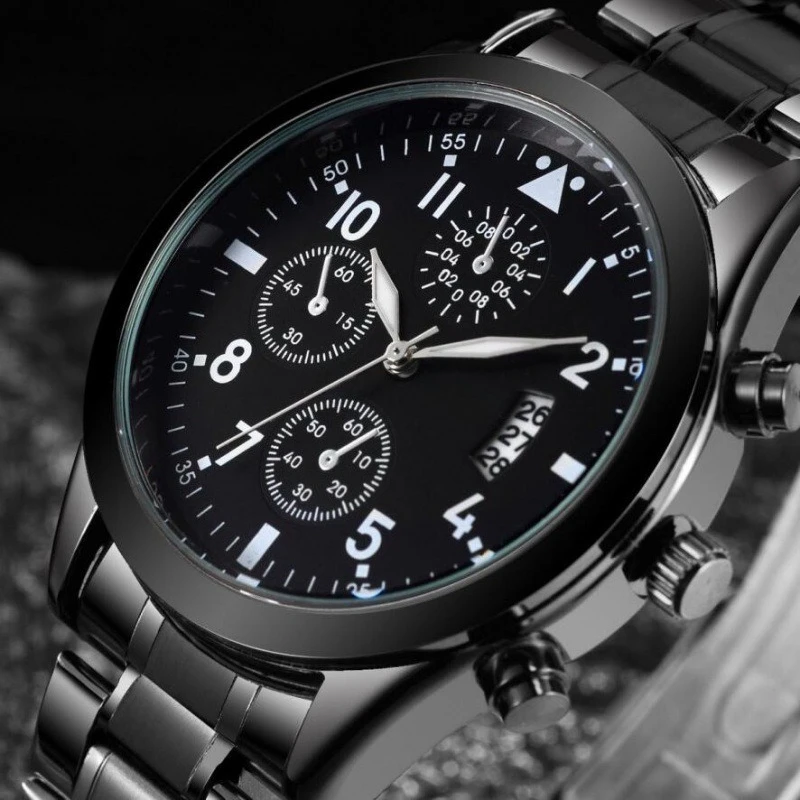 

Модные мужские черные часы из нержавеющей стали, роскошные кварцевые наручные часы с календарем, мужские деловые часы для мужчин, Relogio Masculino