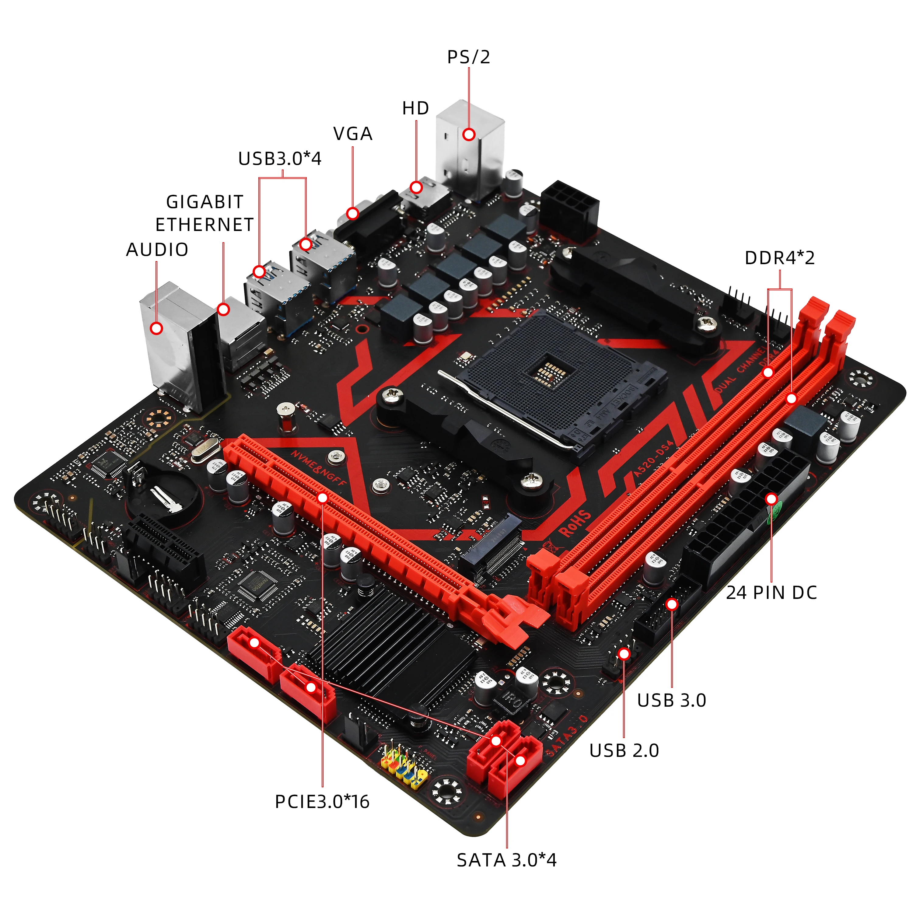 ZSUS A520 マザーボード AMD Ryzen 5 5600X DDR4 32GB 3200MHz Suopprt