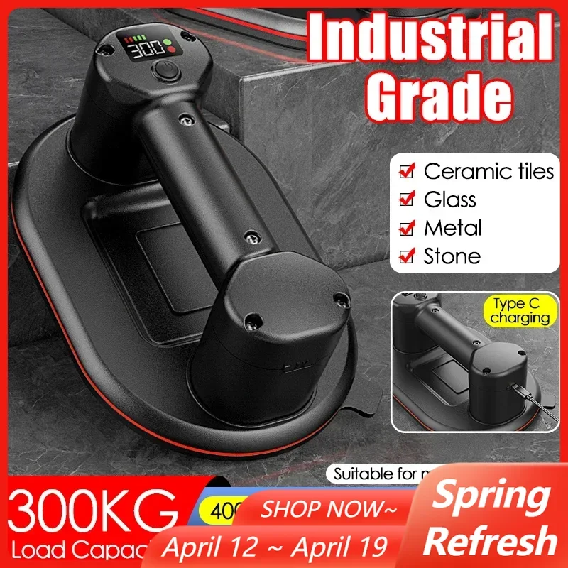intelligent-display-industrial-grade-electric-vacuum-suction-cup-300kg-load-heavy-duty-granite-tile-glass-lifter-4000mah-battery