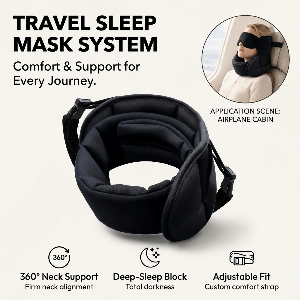 Multifunctional Travel Neck Pillow with Integrated Eye Mask - Breathable Light Blocking Sleep Support
