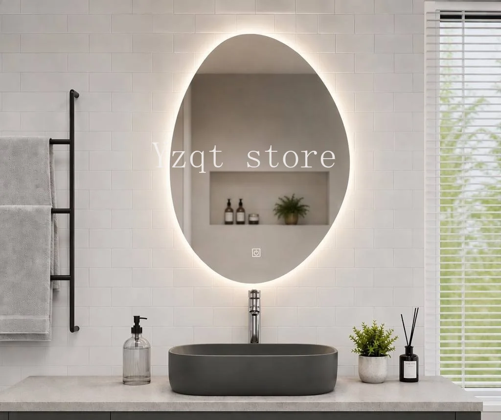 Cross-border special-shaped mirror touch-sensitive bathroom  toilet irregular smart  led luminous makeup mirror
