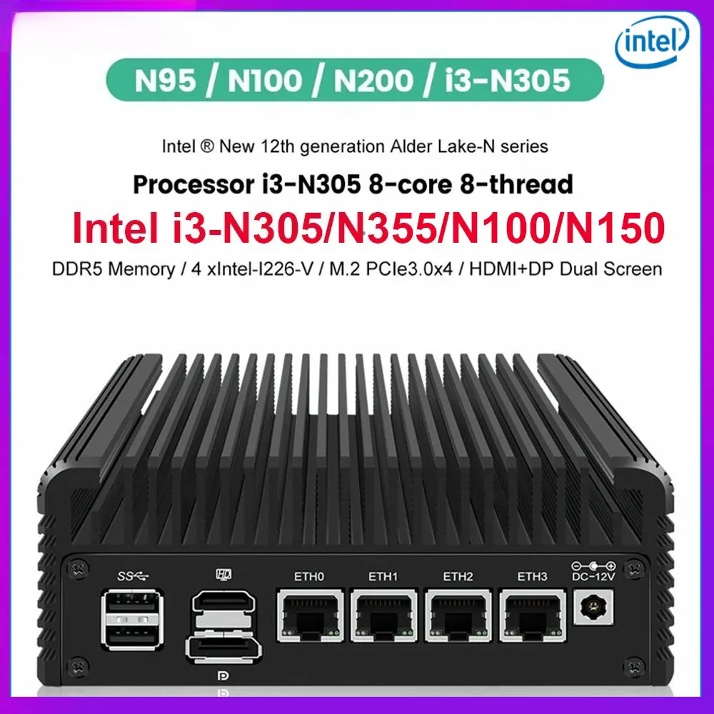 인텔 미니 PC i3 N305 N355 N150 N100 소프트 라우터 DDR5 4xi226-V 2.5G LAN 팬리스 솔리드 방화벽 컴퓨터 Proxmox ESXi 호스트 서버