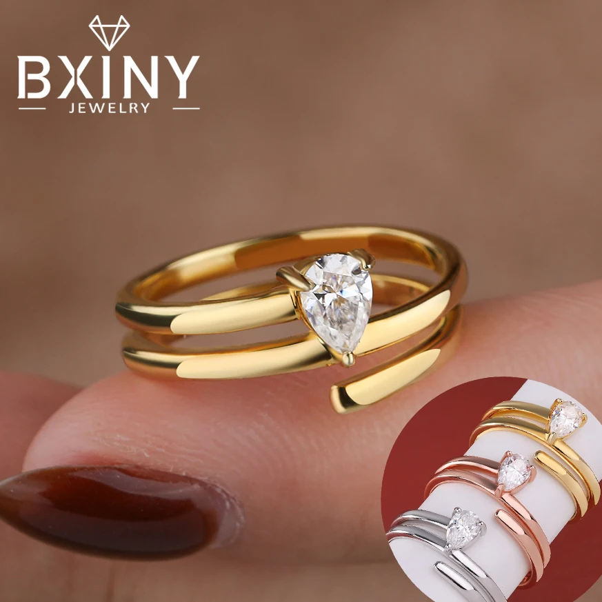 

BXINY 0.5CT Pear Cut Moissanite Rings 100% S925 Silver WaterDrop Solitaire Diamond Ring For Women Wedding Bnad Gift Fine Jewelry