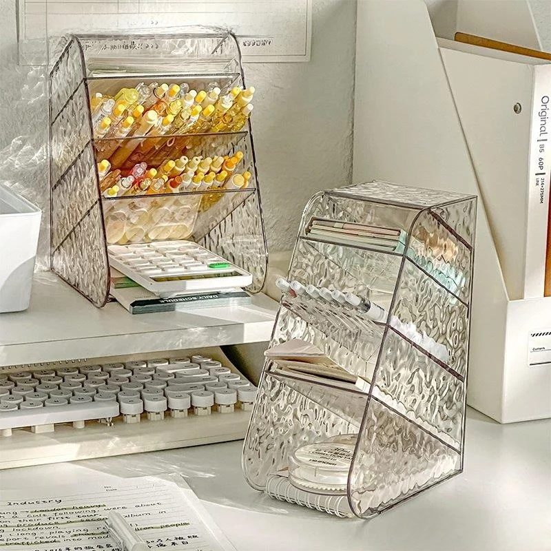 

Настольный органайзер большой емкости, прозрачный, простой дизайн, для студентов и девушек, настольный держатель для ручек, наклонная система хранения