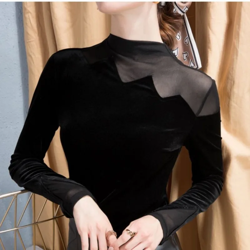 2023 Autumn and Winter Women's Pullover Round Neck Lace Hollow Out Slim Solid Underlay Fashion Casual Elegant Long Sleeve Tops